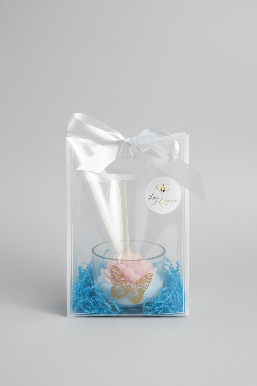 Vela aromatica flor de agua tipo loto en envase de vidrio con empaque elegante, ideal para regalo.