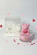 Vela osito floral rosado en frasco de vidrio decorativo, regalo romantico hecho a mano.