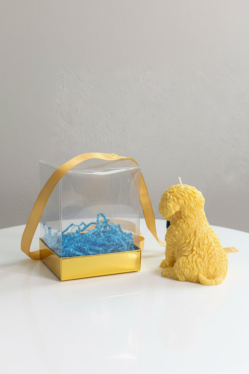 Vela artesanal en caja de regalo transparente, diseño emocional y elegante  de Luz y Esencia