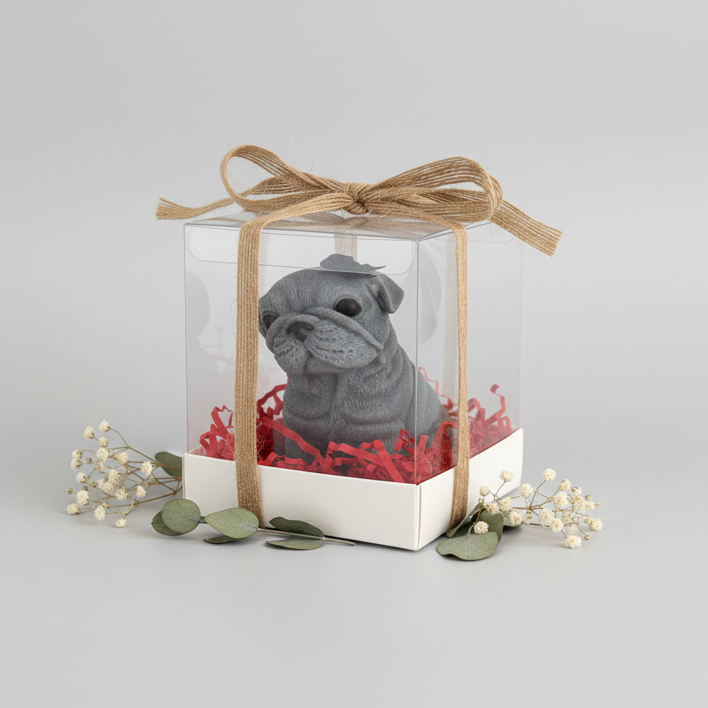 Vela artesanal en caja de regalo transparente, diseño emocional y elegante  de Luz y Esencia
